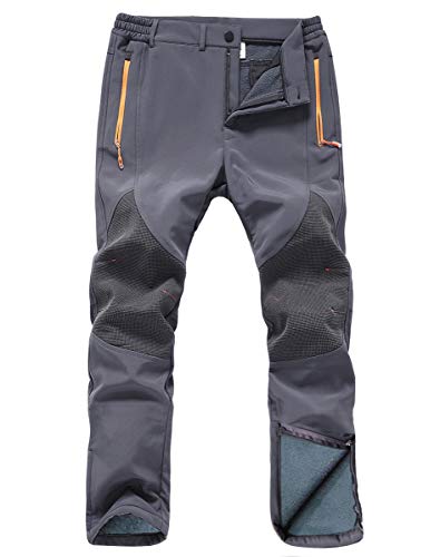 Gash Hao Mens Snow Ski Waterproof Softshell Snowboard Pants Outdoor Hiking Fleece Lined Zipper Bottom Leg (180Grey, 34W x 32L)