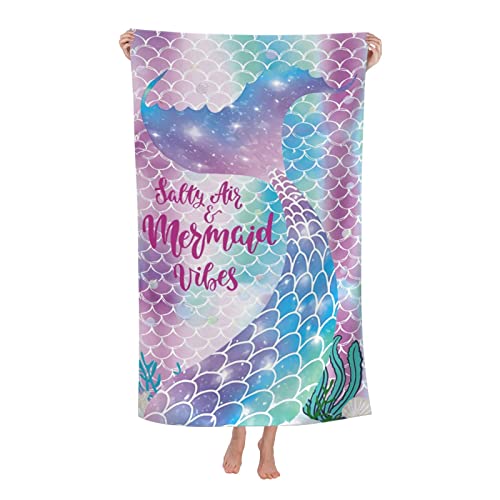 Mermaid Beach Towels for Girls, Personalized Beach Towels for Kids Beach Towels for Toddler/Baby, Microfiber Beach Towels Bulk, Cute Beach Towel, Thin Quick Dry Beach Towel for Travel Pool 30'x 60'