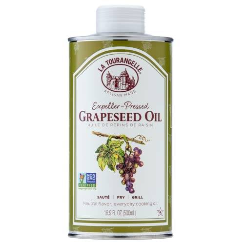 La Tourangelle, Expeller-Pressed Grapeseed Oil, High Heat Neutral Cooking Oil, Cast Iron Seasoning, Also Great for Skin, Hair, and DIY Beauty Recipes, 16.9 fl oz