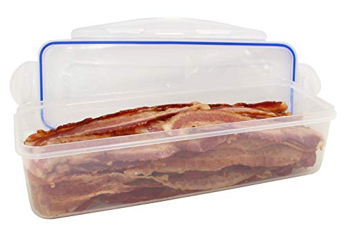 Plastic Storage Container for 2lbs Cooked or Uncooked Bacon, Meat, Food - Fresh Seal - Refrigerator, Freezer, Dishwasher, and Microwave Safe. Food Grade BPA Free