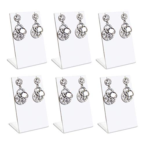 MOOCA 6 Pcs Set Leatherette Covered Earring Display Stand Pendant Jewelry Organizer Display Holder for Earring, Pendant Accessory Rack for Showcase, White Faux Leather