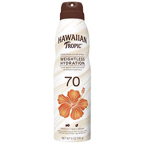 Hawaiian Tropic Weightless Hydration Clear Spray Sunscreen SPF 70, 6oz | Hawaiian Tropic Sunscreen SPF 70, Sunblock, Oxybenzone Free Sunscreen, Spray On Sunscreen, Body Sunscreen Spray, 6oz
