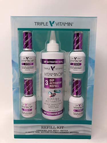 New Triple Vitamin Dip Liquid Refill 8 oz + 4 Empty 0.6 oz Bottles - Activator