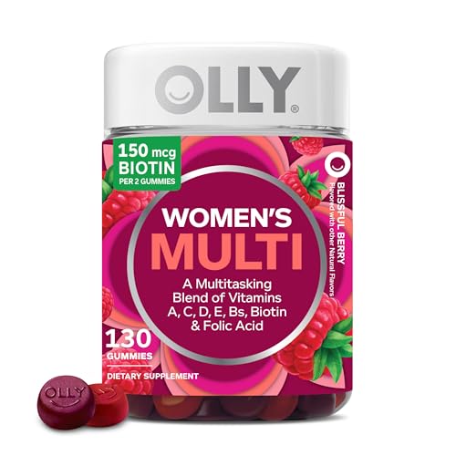 OLLY Women's Multivitamin Gummy, Overall Health and Immune Support, Vitamins A, D, C, E, Biotin, Folic Acid, Adult Chewable Vitamin, Berry, 65 Day Supply - 130 Count