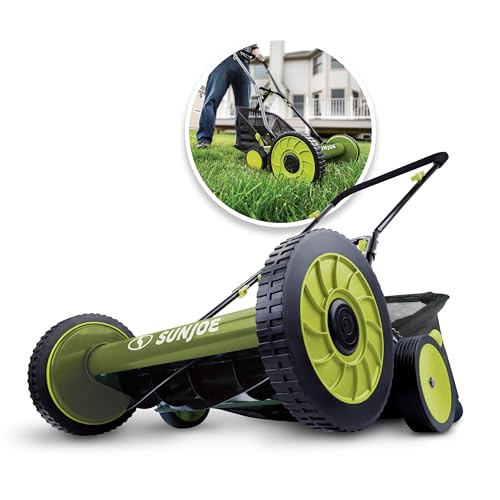 Sun Joe MJ501M w/ 7-Gallon Detachable, 9-Position Height Adjustment, 5 Steel Blades, Compact Design, 18-Inch Manual w/Grass Catcher, Green/Black