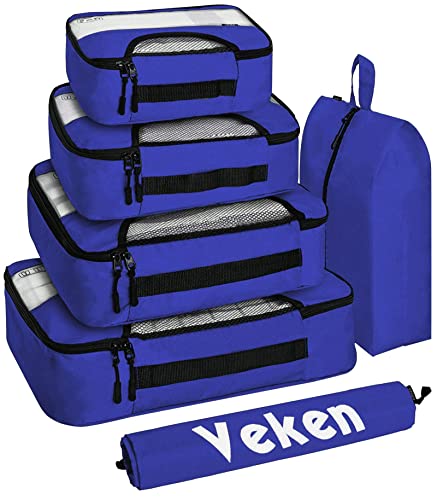 Veken 6 Set Packing Cubes for Suitcases, Travel Organizer Bags for Carry on Luggage, Suitcase Organizer Bags Set in 4 Sizes (Extra Large, Medium, Small)