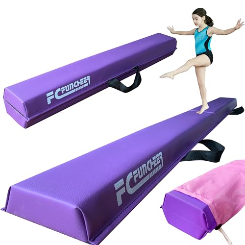 FC FUNCHEER Foldable gymnastics beam for kids,6FT/9FT floor balance beam,non-slip base,faux suede cover with carrying bag and handles