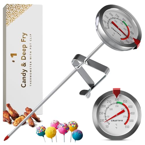 CRAFT911 Candy Thermometer with Pot Clip - Deep Fry Oil Thermometer for Frying - Cooking Thermometer for Frying Oil Candle Making Hot Oil Deep Fryer Thermometer 8' Side of Pot Thermometer