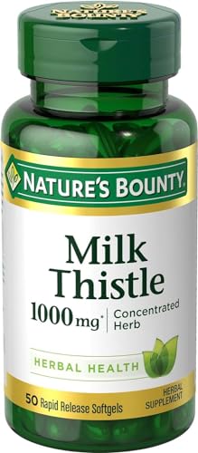 Nature's Bounty Milk Thistle, Herbal Health Supplement, Supports Liver Health, 1000 mg, Rapid Release Softgels, 50 Ct