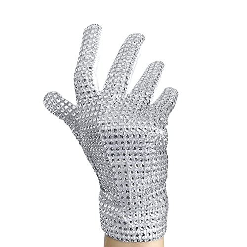 FFtto Rhinestone Gloves for Kids Sparkling Michael Billie Jean Sequin Gloves for party show halloween christmas gift with 2 Jackson Badges (Left Hand Glove)
