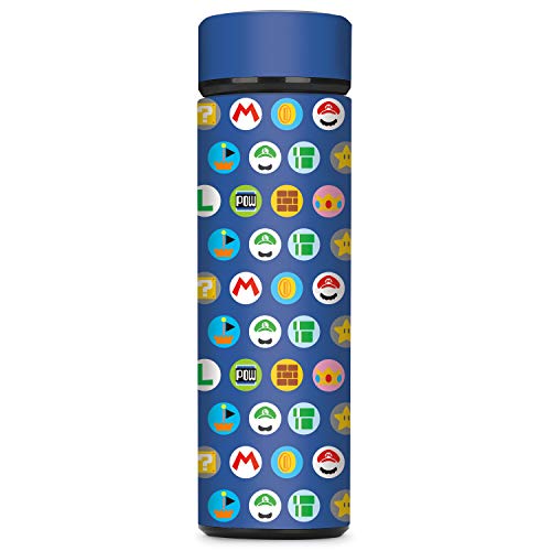 Super Mario, Mario/Luigi Icons, Vacuum Insulated Stainless Steel Sport Water Bottle, Leak Proof, Wide Mouth, 17 oz, 500 ML
