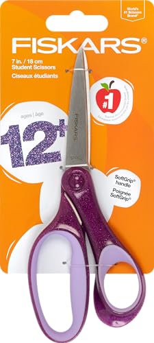 Fiskars 7' SoftGrip Scissors, For Ages 12+, For School or Crafting, Purple Glitter