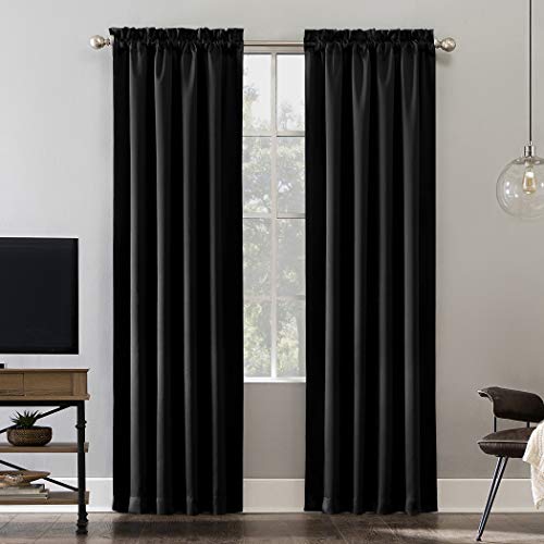 Sun Zero Oslo Theater Grade Extreme Total Blackout Rod Pocket Curtain Panel, 52' x 84', Black