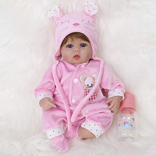 ENADOLL Reborn Baby Doll Realistic Silicone Vinyl Pink Mouse Baby 16 inch Weighted Soft Body Lifelike Doll Gift Set for Ages 3+(Pink Mouse)