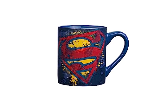 Silver Buffalo DC Comics Superman Splatter Paint Logo Ceramic Coffee Mug, 14 Ounces