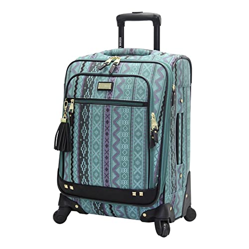 Steve Madden Designer 20 Inch Luggage Collection - Lightweight Softside Expandable Suitcase for Men & Women - Durable Carry On Bag with 4-Rolling Spinner Wheels (Legends Turquoise)