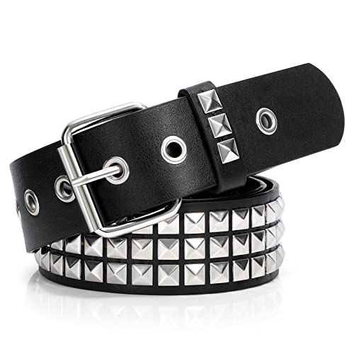 XZQTIVE Studded Belt Metal Punk Rock Rivet Belts for Women/Men Punk Leather Belt Gothic Belt Accessories for Jeans Pants(1-Silver, Fit Pant 31-36 inch)
