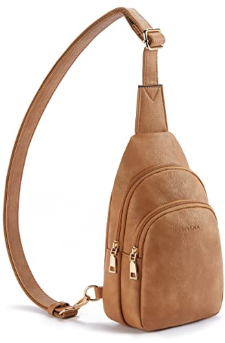 Telena Sling Bag for Women Leather Fanny Pack Crossboday Backpack Camel Brown