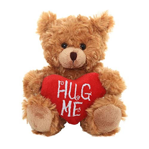 Plushland Stuffed Mocha Heart Bear - Plush Bear Toy for Kids & Adults - Embroidered Heart Pillow - Brown- 9 inches (Hug me 9'')
