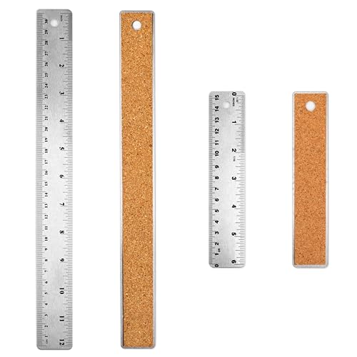 Metal Ruler Cork Backed 6 Inch 12 Inch Stainless Steel Metal Rulers with Cork Backing Non-Slip Straight Edge Ruler with Inch and Centimeters for Student School Office Drafting Tools