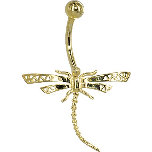 Body Candy Solid 14k Yellow Gold Dragonfly Belly Button Ring