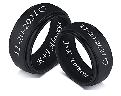 MZZJ Personalized Couple Silicone Rings 8MM Breathable Rubber Step Edge Comfort Fit Rings Wedding Band Promise Egagement Rings for Him Her,Black,Anniversary Birthday Gift for Husband Wife