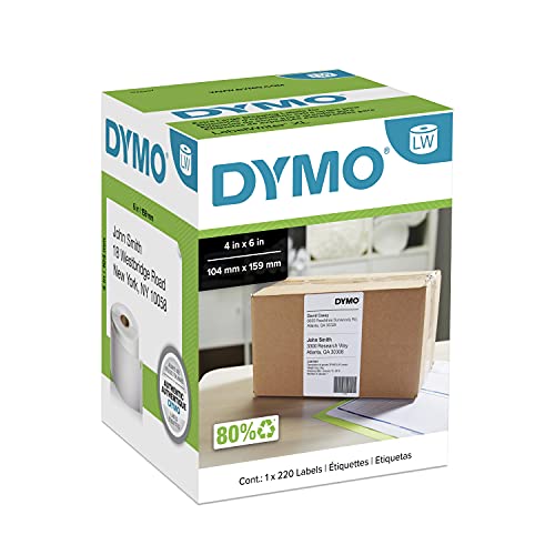 DYMO Authentic LW Extra-Large Shipping Labels, DYMO Labels for LabelWriter 5XL and 4XL Label Printers Only, White, 4' x 6', 1 Roll of 220