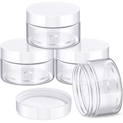Patelai 4 Pieces Round Clear Wide-mouth Leak Proof Plastic Container Jars with Lids for Travel Storage Makeup Beauty Products Face Creams Oils Salves Ointments DIY Making or Others (White,1 Ounce)