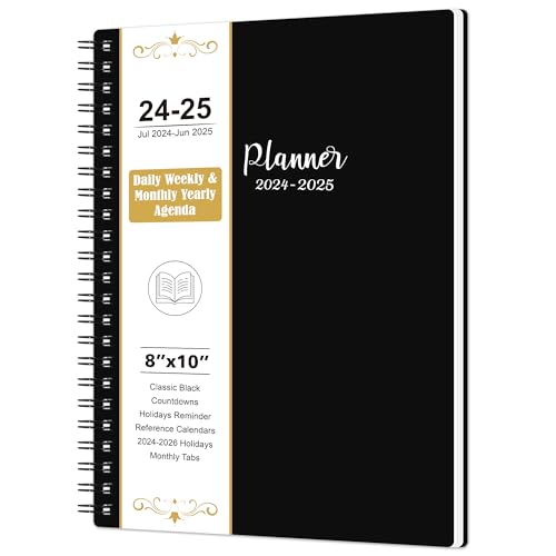 2024-2025 Planner - Academic Planner 2024-2025 Weekly and Monthly from Jul. 2024 - Jun. 2025, 8' x 10', 12 Monthly Tabs, Classic Black, Thick Paper, Twin-Wire Binding, Perfect Organizer