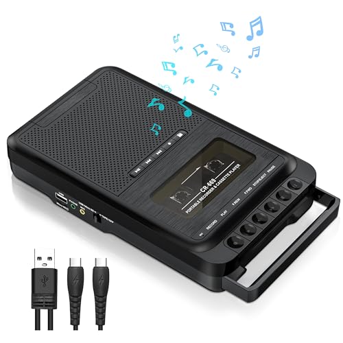 Cassette Player Recorder Converter,Record to Cassettes/USB/SD Card via Mic, Portable Cassette to MP3 Music via U Disk/SD Card or PC, Cassette Tape Player with Headphone Jack,Retractable Handle