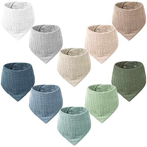 Konssy Muslin Baby Bibs 10 Pack Baby Bandana Drool Bibs 100% Cotton for Unisex Boys Girls,10 Solid Colors Set for Teething Drooling
