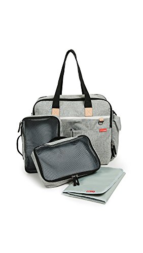 Skip Hop Diaper Bag: Iconic Duo Weekender, Extra Large Capacity with Changing Pad & Stroller Attachment, Grey Melange