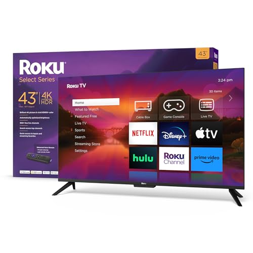 Roku 43' Select Series 4K HDR Smart RokuTV with Enhanced Voice Remote, Brilliant 4K Picture, Automatic Brightness, and Seamless Streaming