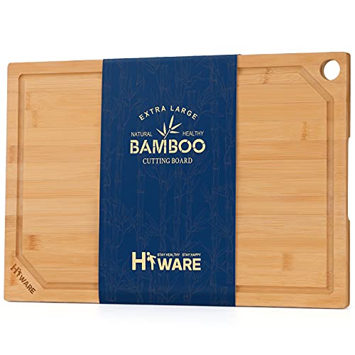 Hiware Extra Large Bamboo Cutting Board for Kitchen, Heavy Duty Wood Cutting Boards with Juice Groove, 100% Organic Bamboo, Pre Oiled, 18' x 12'