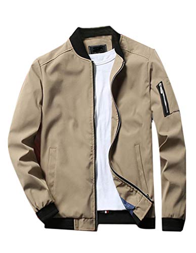 Lavnis Men's Flight Bomber Jacket Lightweight Softshell Coat Sportwear Zipper Windbreaker Khaki M