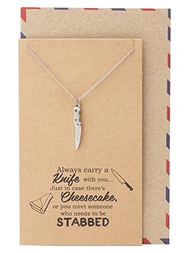 quan jewelry Mini Chef Knife Necklace, Chef Knife Pendant Gifts for Women, Kitchen Cooking Utensil Jewelry, Men and BFF with Funny Quotes on Gift Card