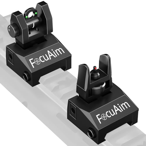 FocuAim R2 Iron Sights, Fiber Optic Flip Up Iron Sights for Picatinny Rail, Flip Up Front and Rear Backup Sights with Red and Green Dot, Tool-Free Adjustable Front Sight with Rapid Transition