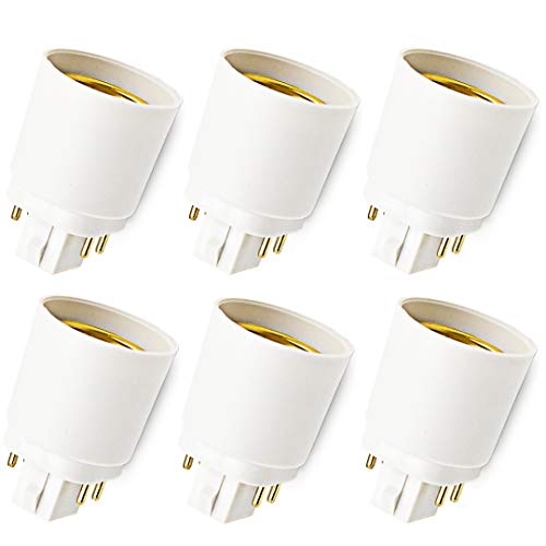 Bonlux 6-pack Gx24q to E26/E27 Socket Adapter, Gx24 Short 4 Pin to Medium Edison Lamp Base Converter - Rewire/Remove/Bypass the Ballast is Required