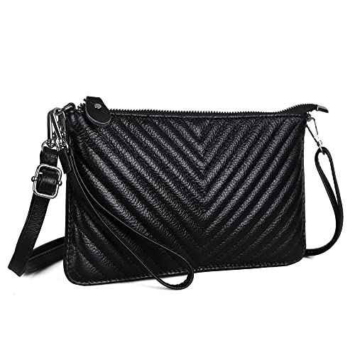 befen Black Chevron Quilting Leather Wristlet Clutch Wallet Purses Small Trendy Crossbody Bags for Women-Black Chevron Quilted