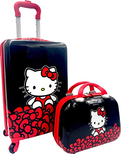 Fast Forward Kid’s Licensed Hard-Side 20” Spinner Lightweight Luggage Carry-On Suitcase and Beauty Case Set (Hello Kitty), Multicolored