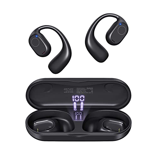 PSIER Open Ear Headphones, Bluetooth 5.3 Wireless Sports Headphones with Digital Display Charging Case 40 Hours Playtime True Earbuds with Earhooks for Running, Walking, Workout