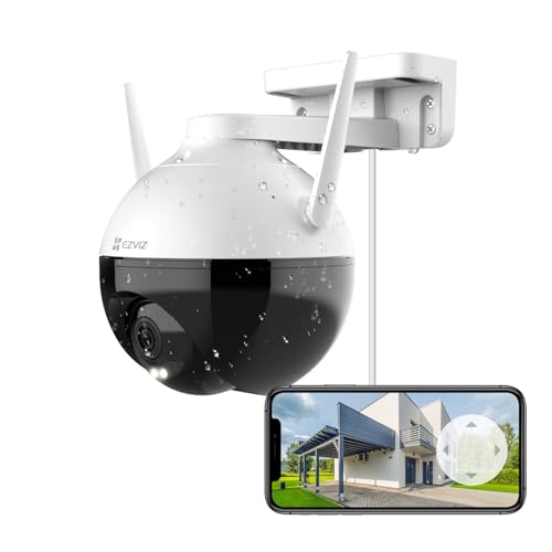 EZVIZ 360° Security Camera Outdoor, WiFi Camera for Home Security, Surveillance Camera, No Subscription with Motion Detection, Color Night Vision, Audio Pick-up, Waterproof, Alexa/Google, 256GB| C8C