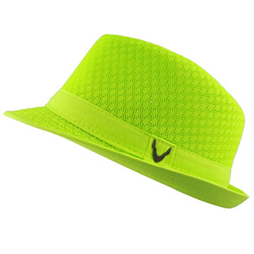 The Hat Depot Light Weight Classic Soft Cool Mesh Crushable Fedora hat (L/XL, Lime)