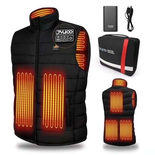 JVUOO Lightweight Heated Vest for Men with Battery Pack 7.4V, 6 Heating Zones Warmth Heating Jacket, 3 Temperature Control Rechargeable Apparel USB Battery Included, Suitable for Winter Outdoor, 2XL