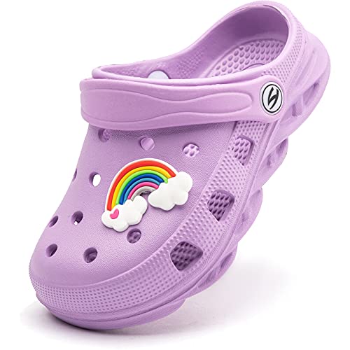 WOUEOI Kid's Girls Boys Clogs Garden Shoes Cartoon Slides Sandals Beach Slipper Children(D-Light Purple,8 Toddler)