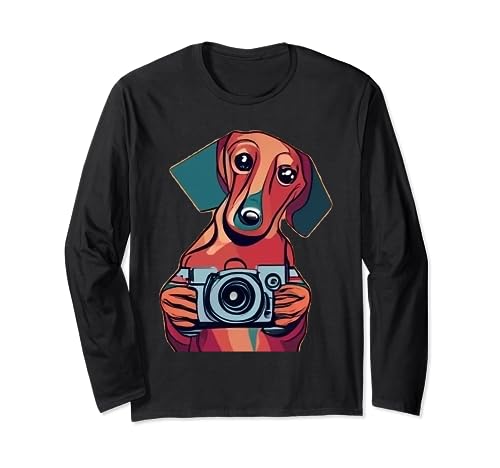 Smileteeshob Funny Dachshund Dog Photographer with Camera Long Sleeve T-Shirt