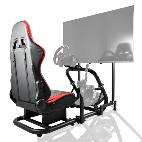 HOTTOBY Adjustable Racing Cockpit with TV Stand Red Seat Fit for Logitech,Thrustmaster,Fanatec,G923,G920,T500,Wheel Shifter Pedals TV NOT Included
