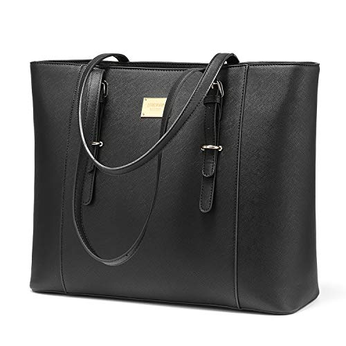 Laptop Bag for Women Large Office Handbags Briefcase Fits Up to 15.6 inch (Updated Version)-Black