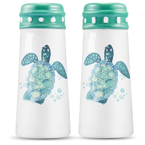 Turtle Salt and Pepper Shakers - Coastal Ocean Nautical Decor, Teal Kitchen Accessories and Decor Turquoise Kitchen, Hawaiian Beach Salt Pepper Shakers Set Large, Cute Sea Turtle July 4th Gifts