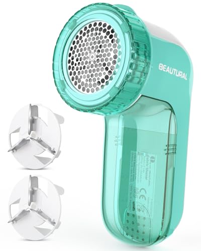 BEAUTURAL Fabric Shaver and Lint Remover, Sweater Defuzzer with 2-Speeds, 2 Replaceable Stainless Steel Blades, Battery Operated, Remove Clothes Fuzz, Lint Balls, Pills, Bobbles